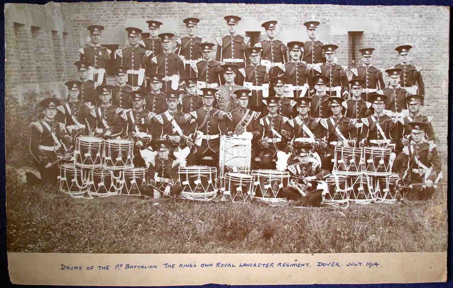Photo of Drums of the 1st Battalion, The King's Own Royal Lancaster Regiment, Dover, July 1914